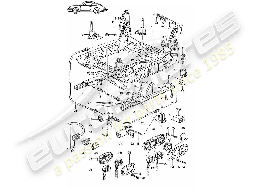 porsche 1987 (seats for 944/968/911/928) rahmen für sitz - elektrisch - d - mj 1985>> - mj 1986 ersatzteildiagramm