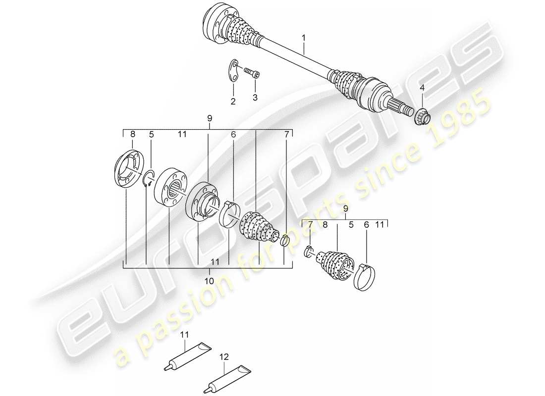porsche 2008 (cayenne e1 9pa) antriebswelle teilediagramm
