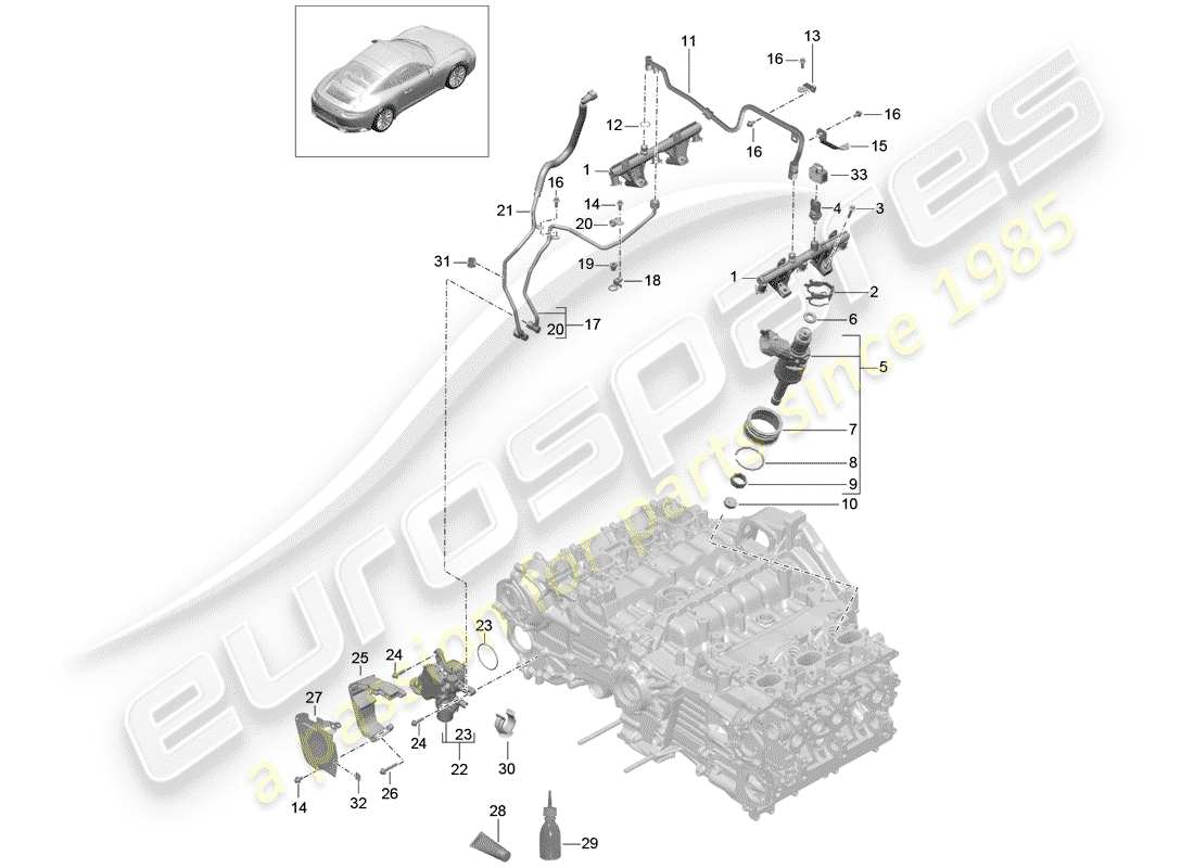 porsche 991 turbo (2015) kraftstoffsammelrohr ersatzteildiagramm