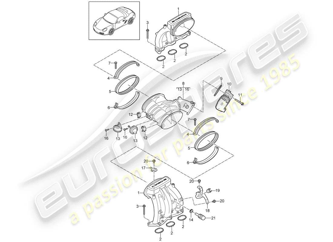 porsche 2009 (987 boxster) ansaugluftverteiler teilediagramm
