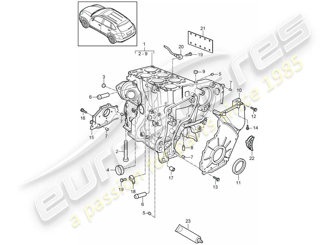 porsche 2016 (cayenne e2 92a) kurbelgehäuse teilediagramm