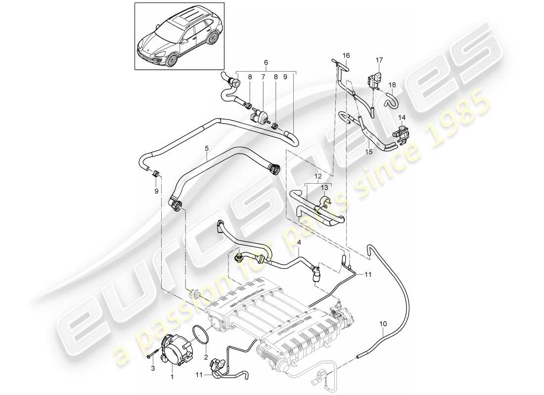 porsche 2016 (cayenne e2 92a) drosselklappengehäuse teilediagramm