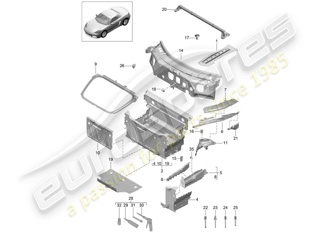 porsche 2020 (718 boxster) front end teilediagramm