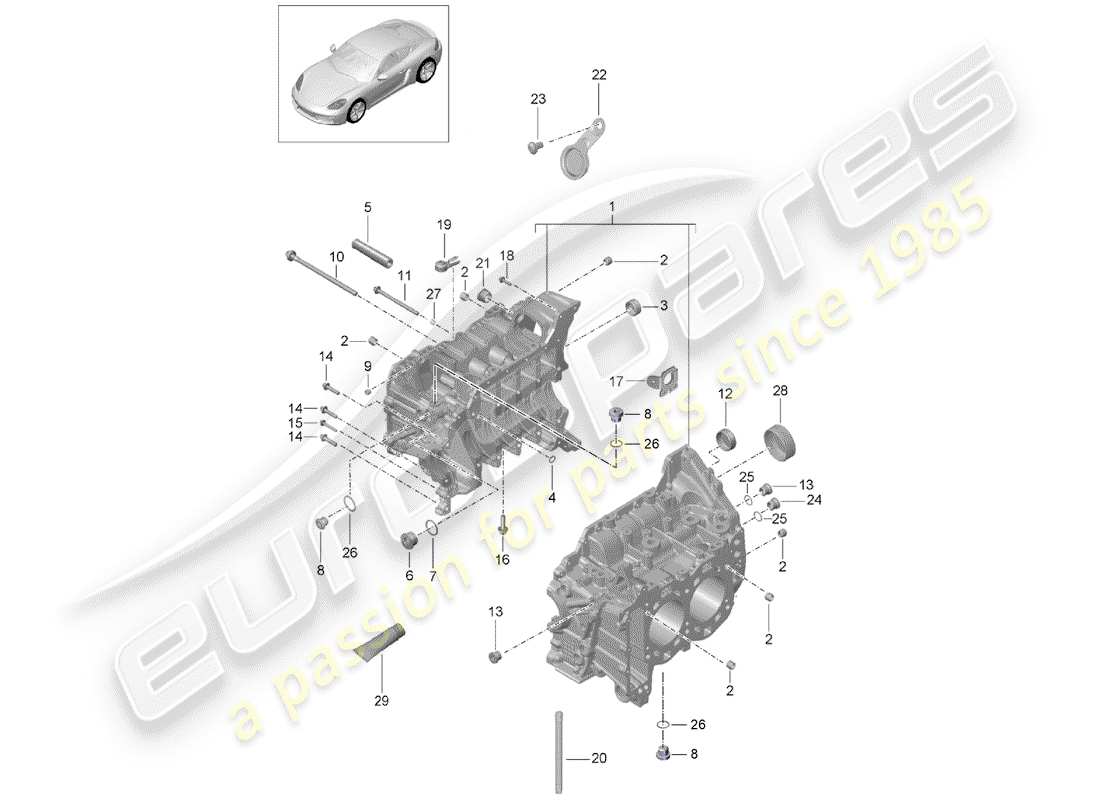 porsche 2019 (718 cayman) kurbelgehäuse teilediagramm