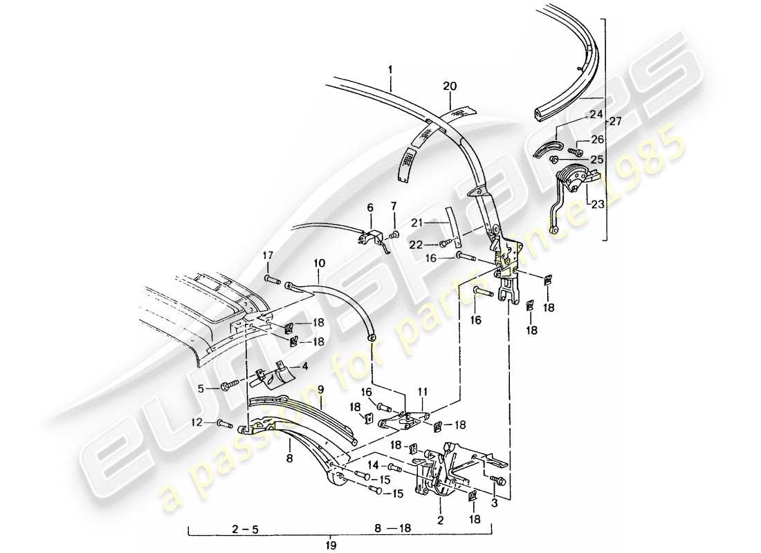 porsche 2001 (986 boxster) oberrahmen - einzelteile ersatzteildiagramm