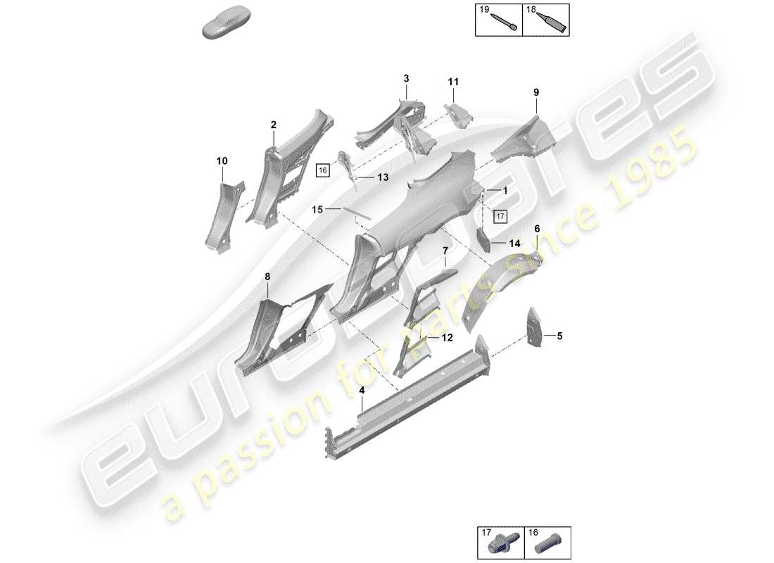 porsche 2020 (718 boxster spyder) seitenwand teilediagramm