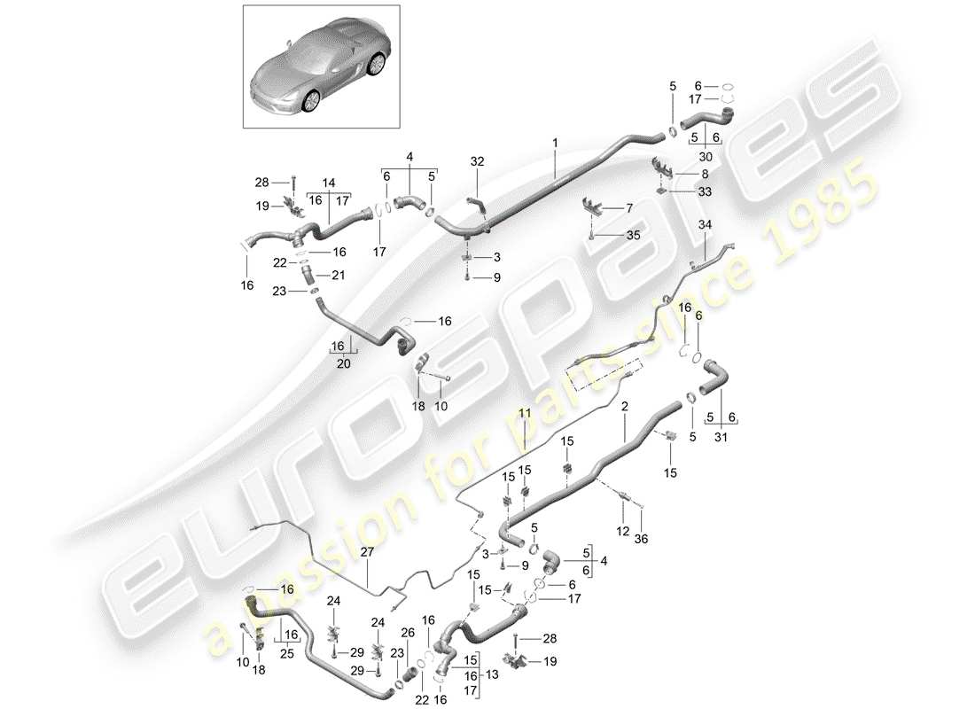 porsche 2016 (981 boxster spyder) wasserkühlung 1 ersatzteildiagramm