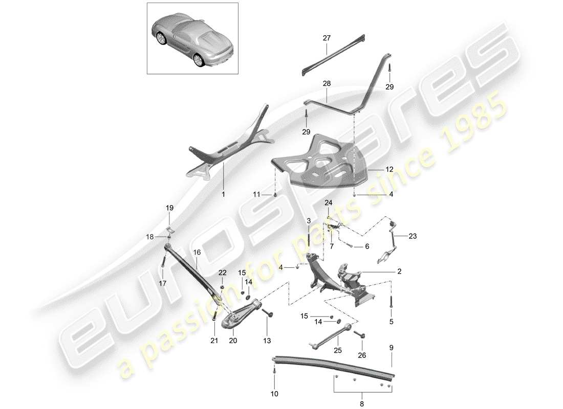 porsche 2016 (981 boxster spyder) hinterachse teilediagramm