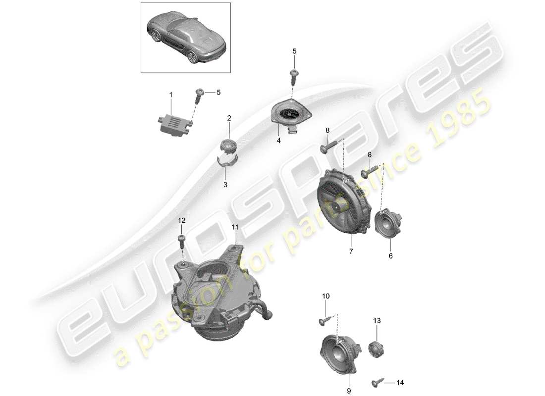 porsche 2016 (981 boxster) lautsprecher-teilediagramm