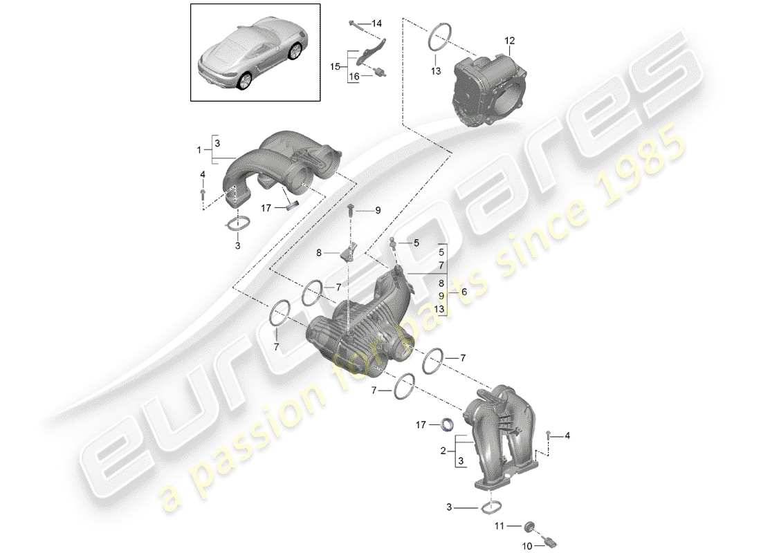 porsche 2020 (718 cayman) ansaugluftverteiler teilediagramm