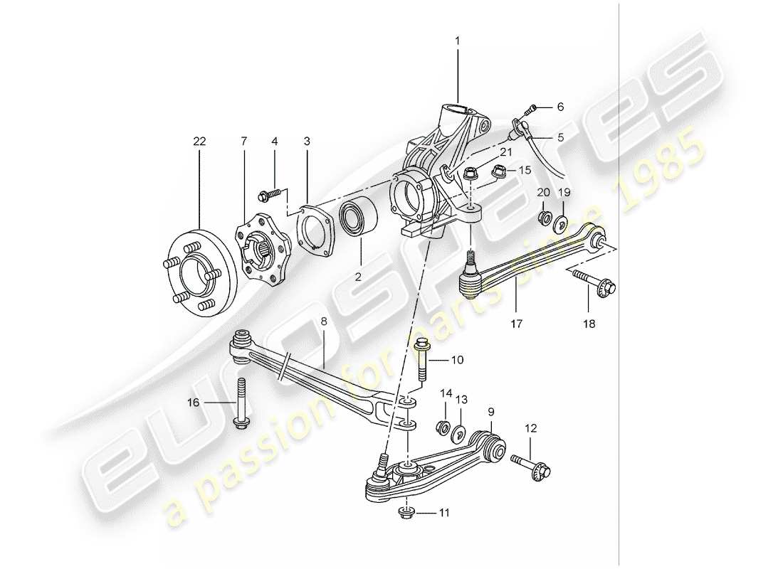 porsche boxster 986 (2002) hinterachse - radträger - oberer lenker - radnabe ersatzteildiagramm