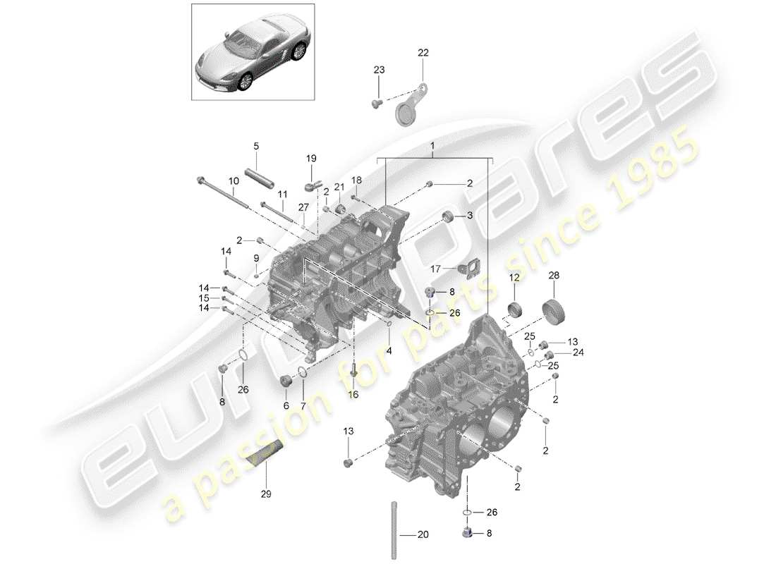 porsche 2017 (718 boxster) kurbelgehäuse-teilediagramm