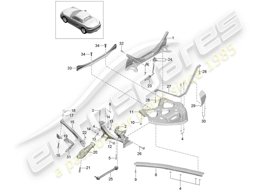 porsche 2017 (718 boxster) hinterachse teilediagramm