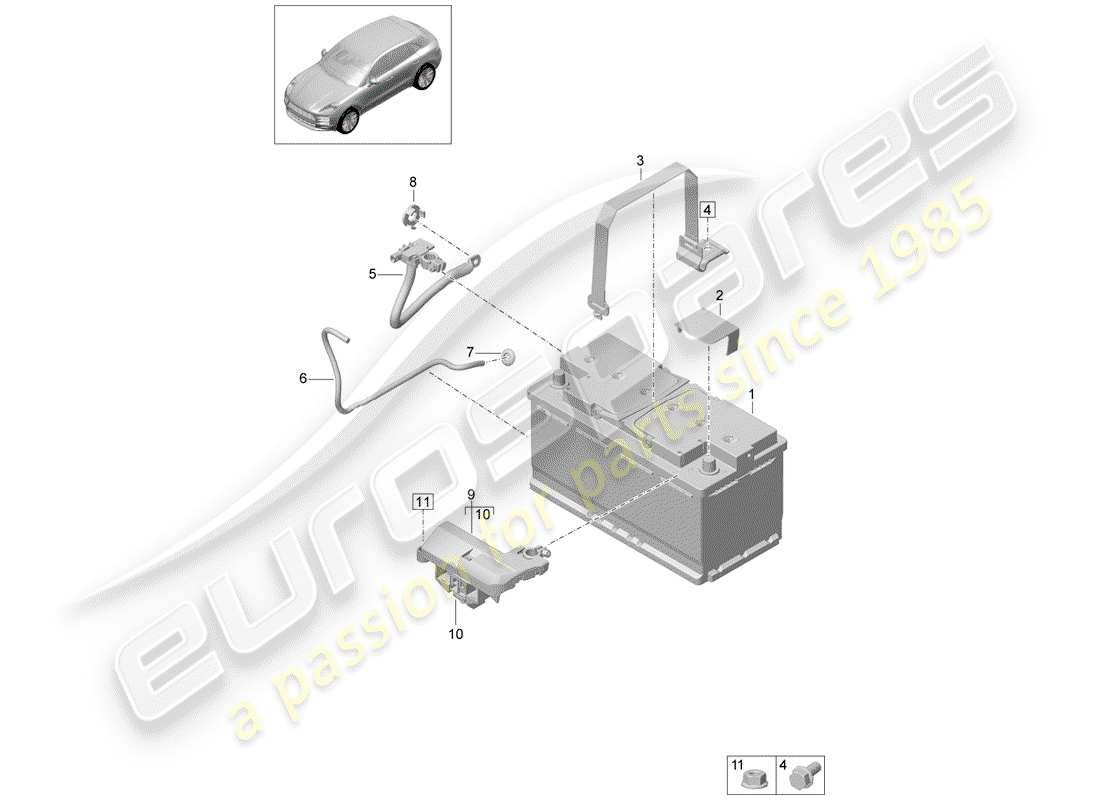 porsche 2019 (macan) batterie teilediagramm