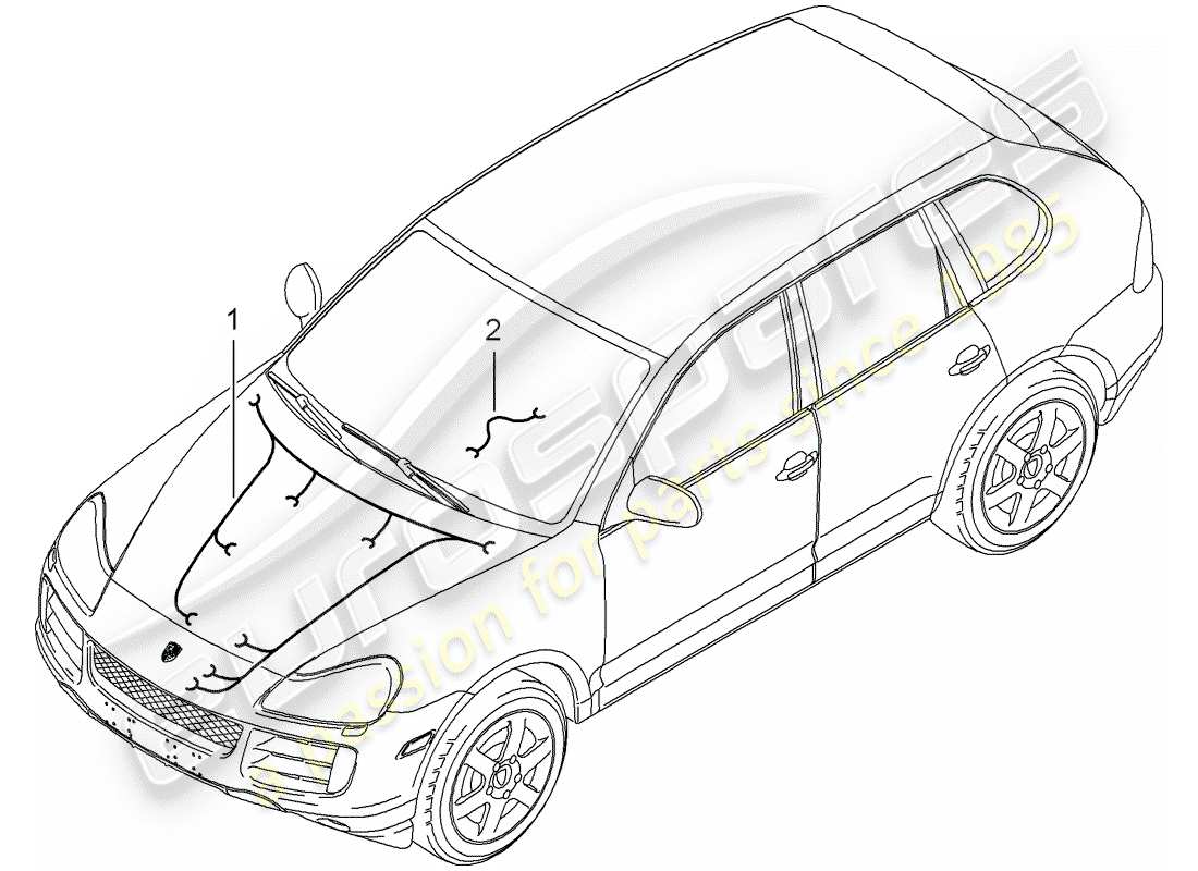 porsche 2008 (cayenne e1 9pa) kabelbäume ersatzteildiagramm