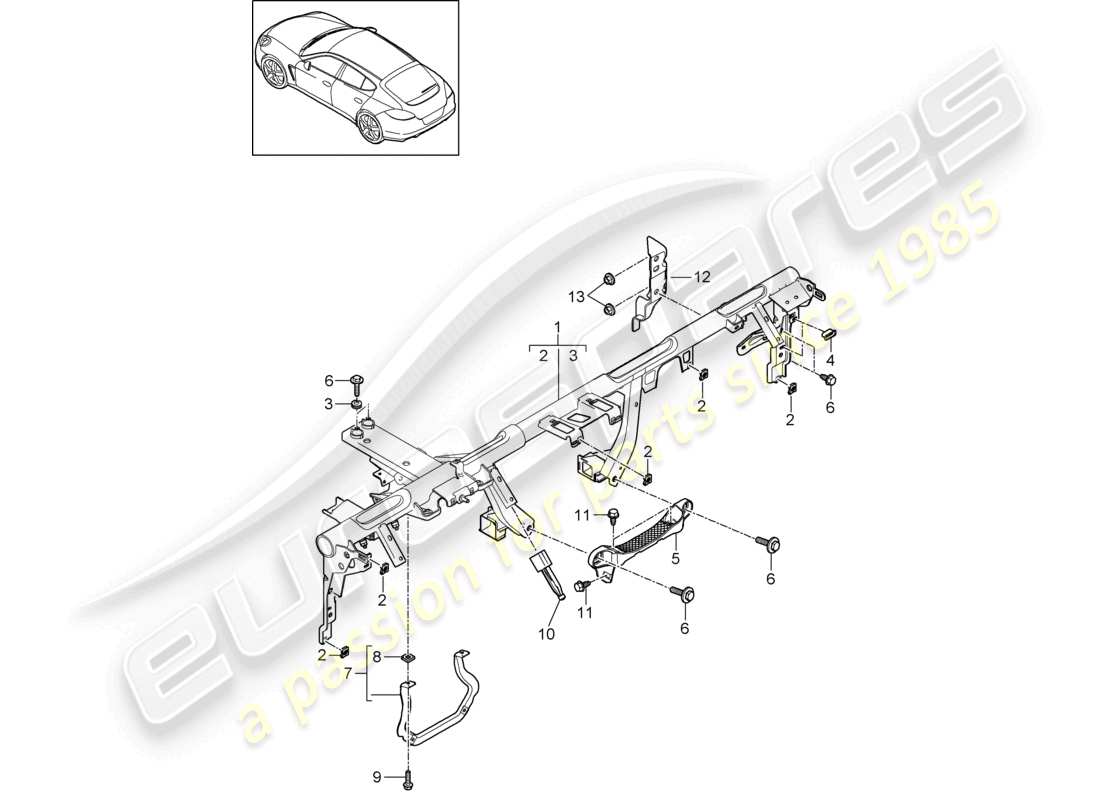 porsche 2010 (cayenne e1 9pa) halterahmen armaturenbrett teilediagramm