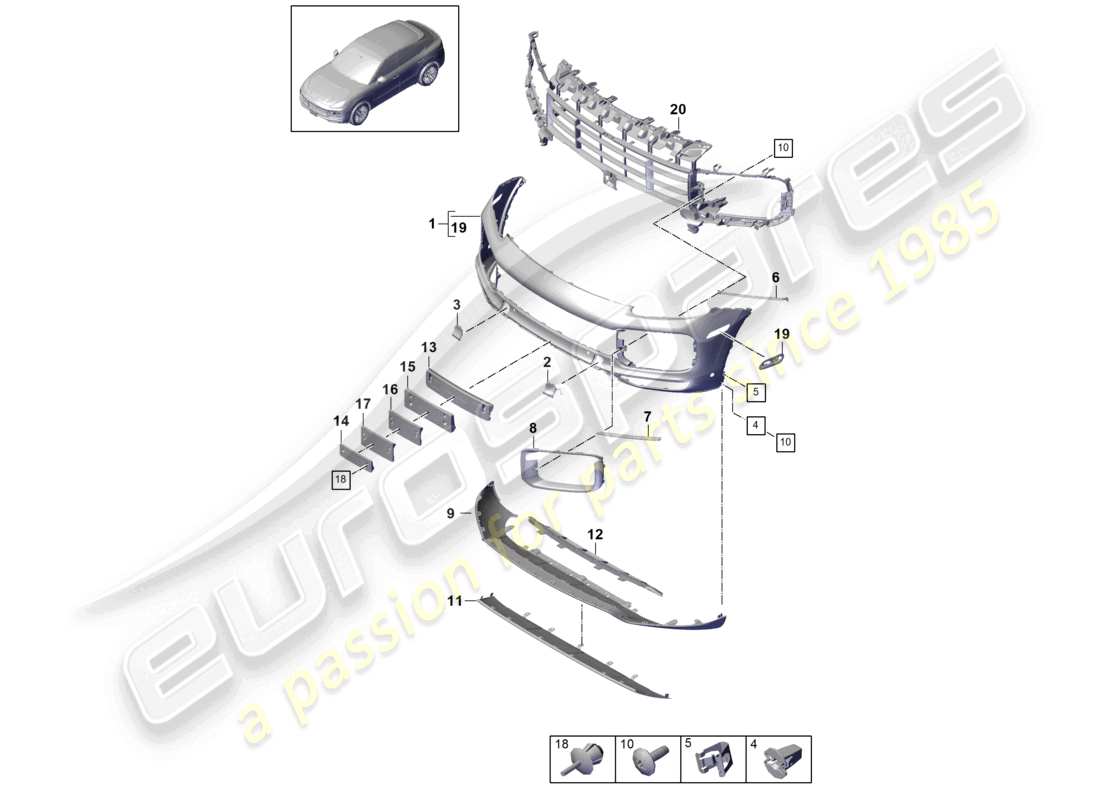 porsche 2018 (cayenne e3 9ya/9yb) stoßstange vorne coupe turbo gt ersatzteildiagramm