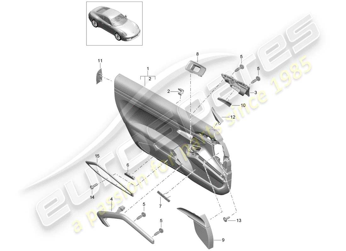 porsche 2014 (991-1) türverkleidung (kunstleder) ersatzteildiagramm