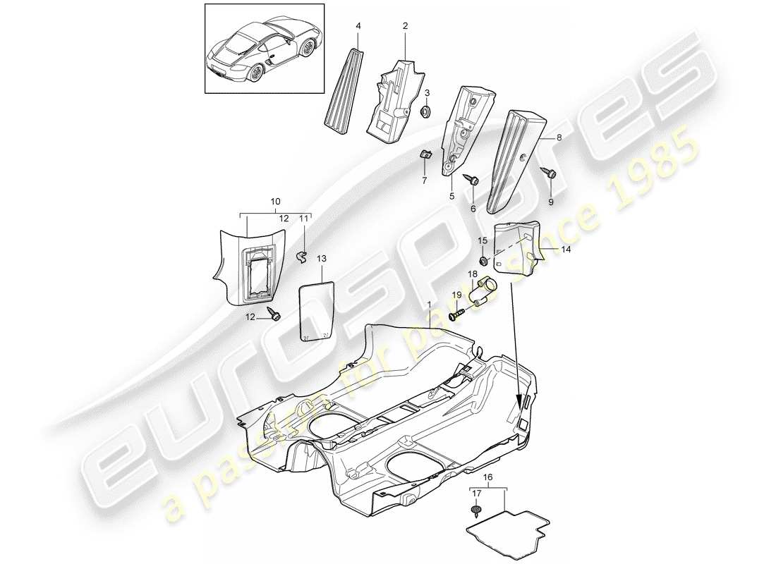 porsche 2009 (987 cayman) innenausstattung teilediagramm