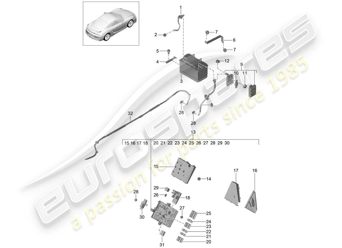 porsche 2016 (981 cayman gt4) batterie teilediagramm