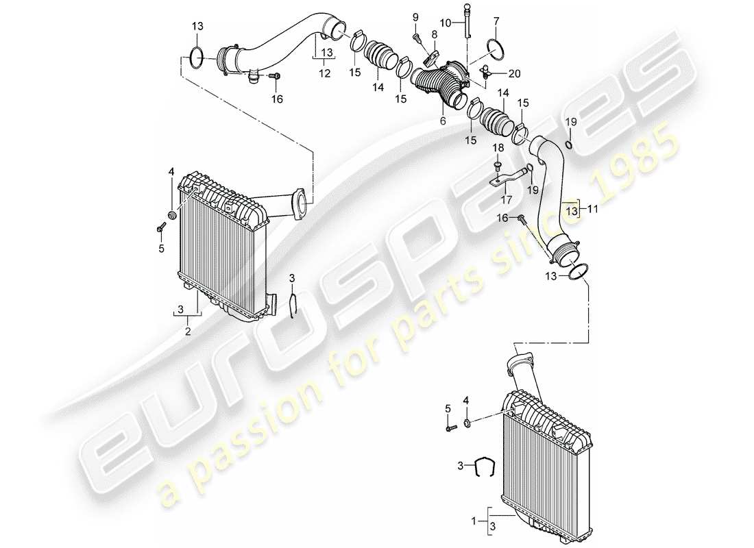 porsche 2008 (cayenne e1 9pa) ladeluftkühler - teilediagramm