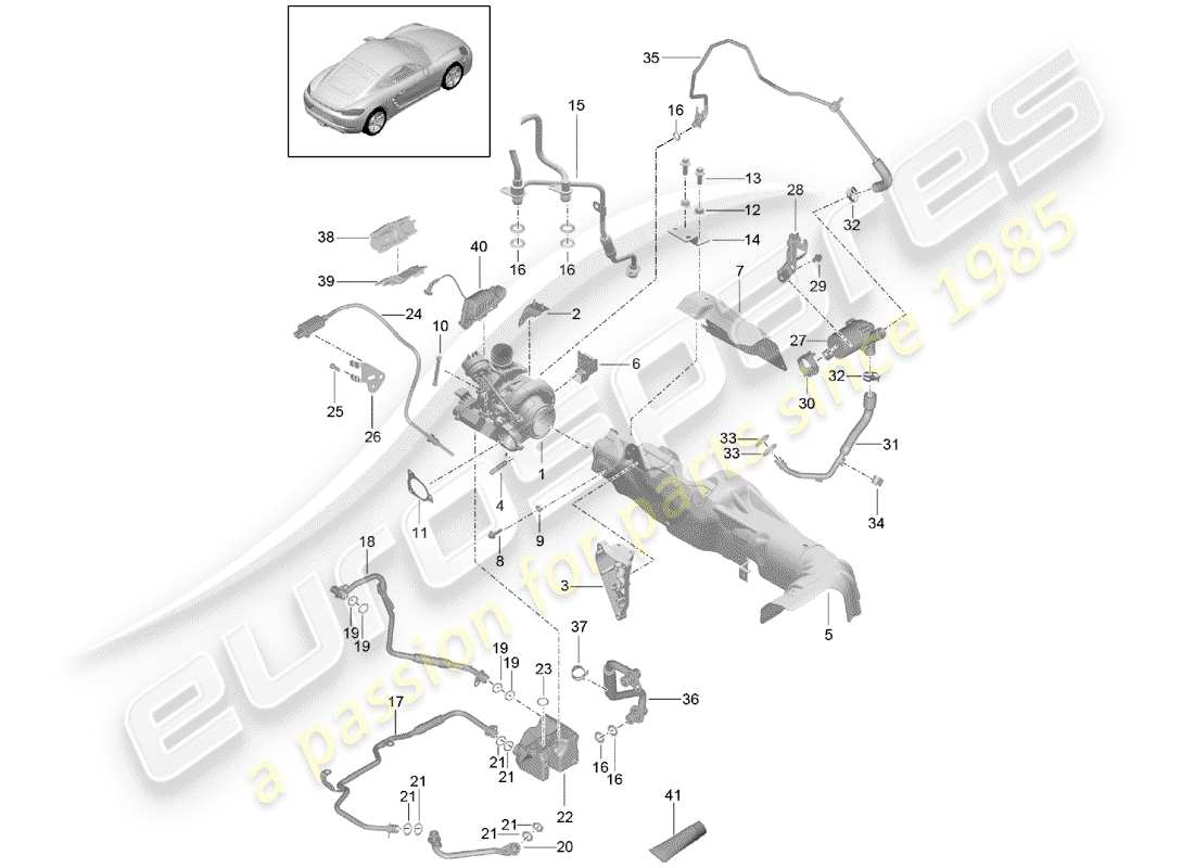 porsche 2020 (718 cayman) abgasturbolader teilediagramm