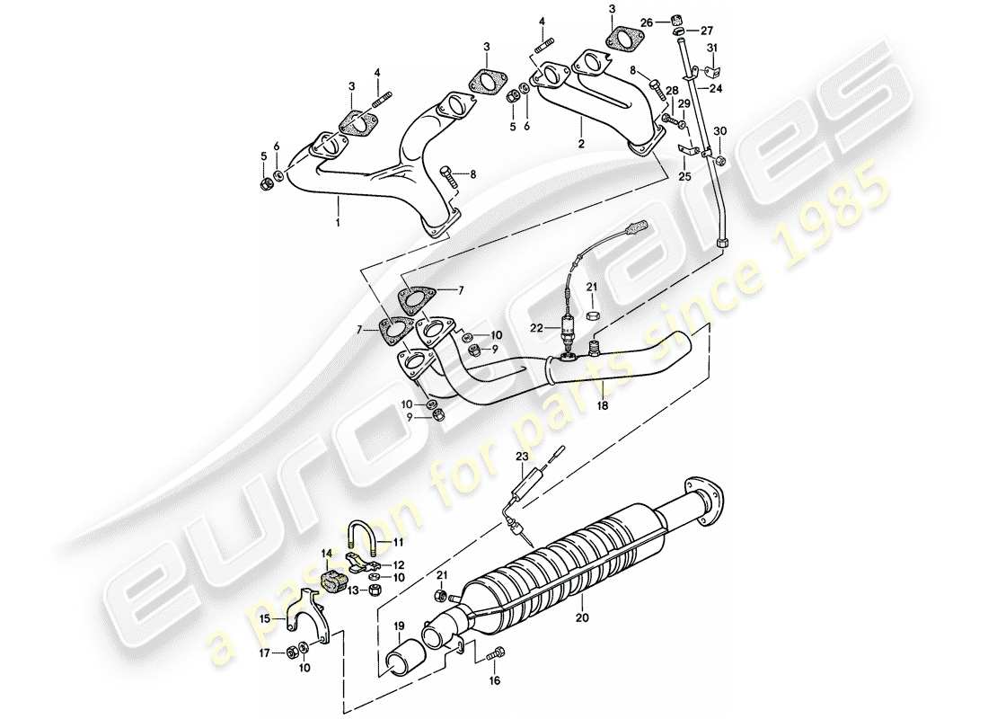 porsche 1983 (944) auspuffanlage - katalysator - (j) ersatzteildiagramm