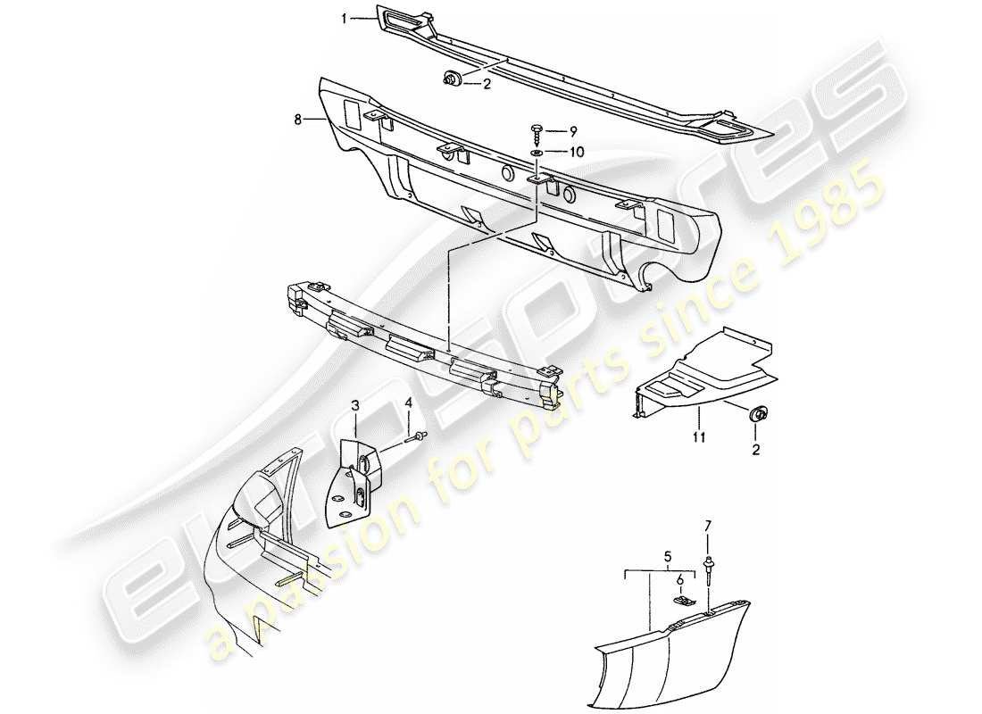 porsche 1996 (993) hitzeschutz - für - stoßstange ersatzteildiagramm