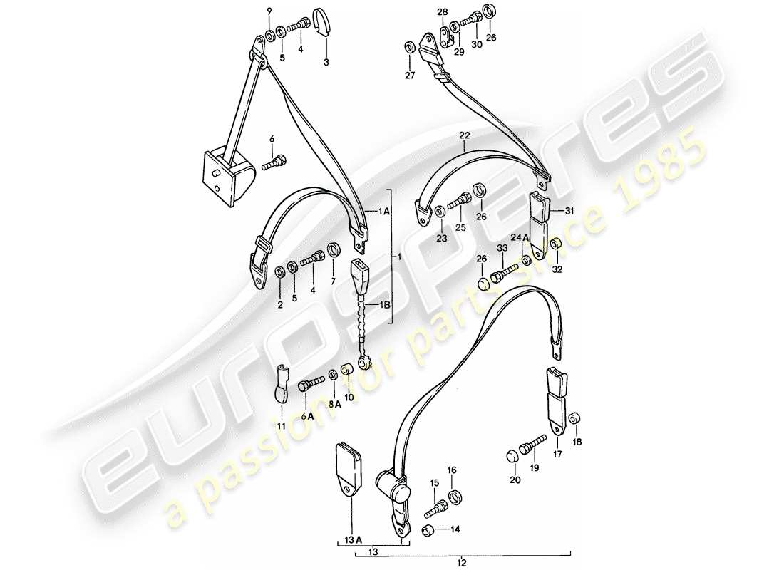 porsche 1977 (924) sicherheitsgurt - teilediagramm