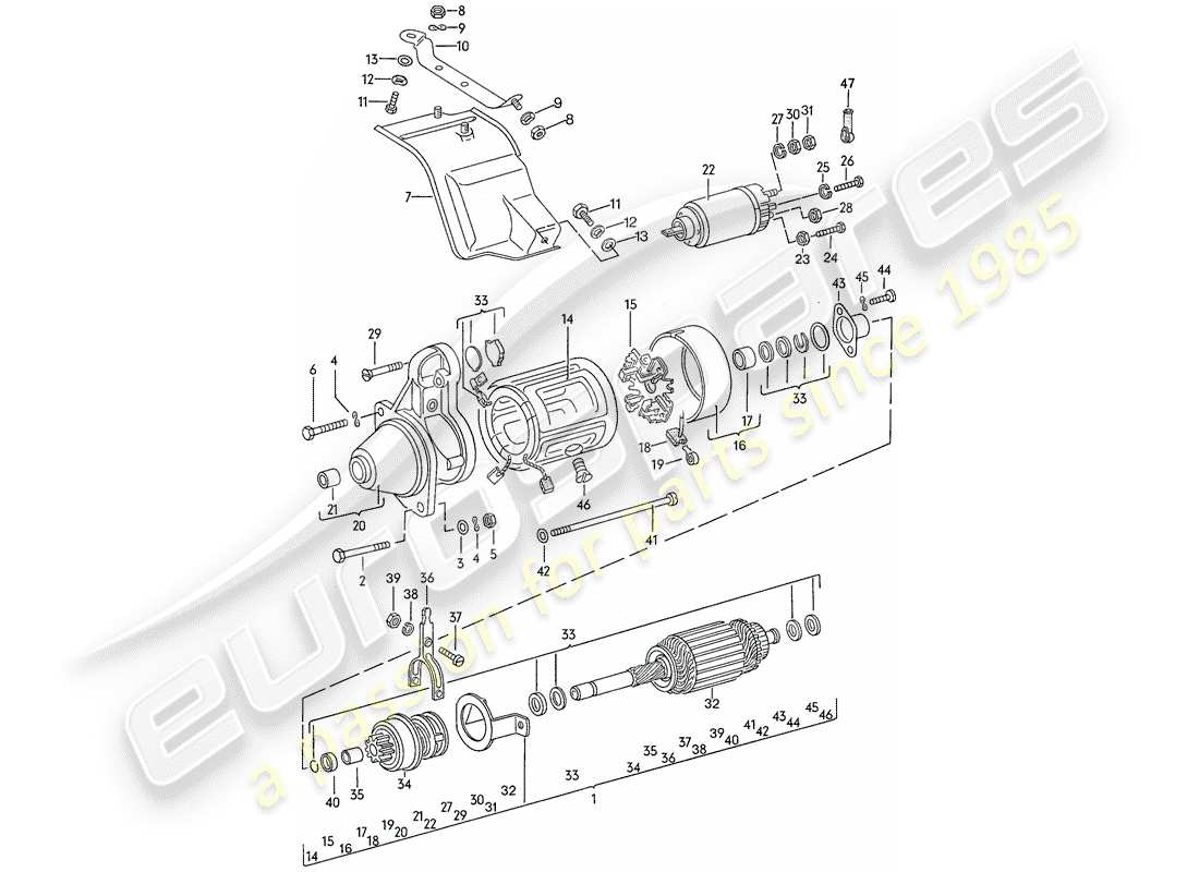porsche 1978 (924) starter-ersatzteildiagramm