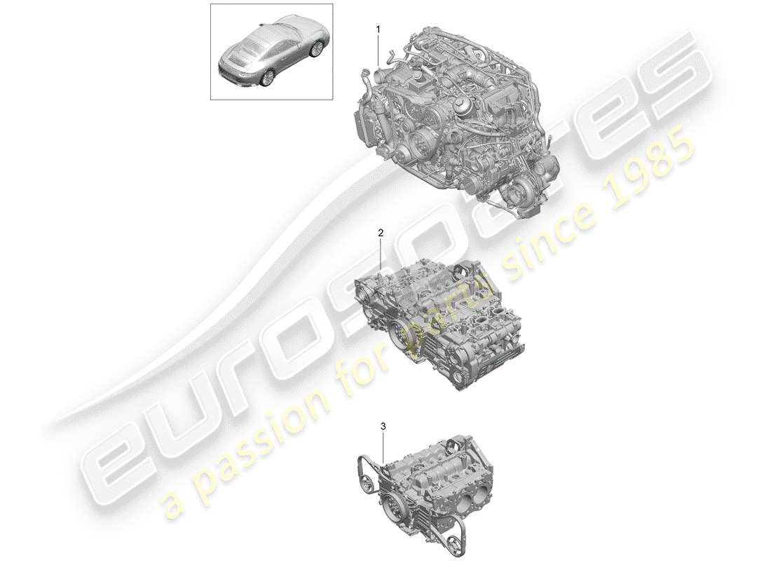 porsche 991 turbo (2016) ersatzteildiagramm für den motorersatz