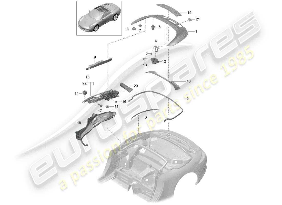 porsche 2015 (991-1) ersatzteildiagramm für obere staubox
