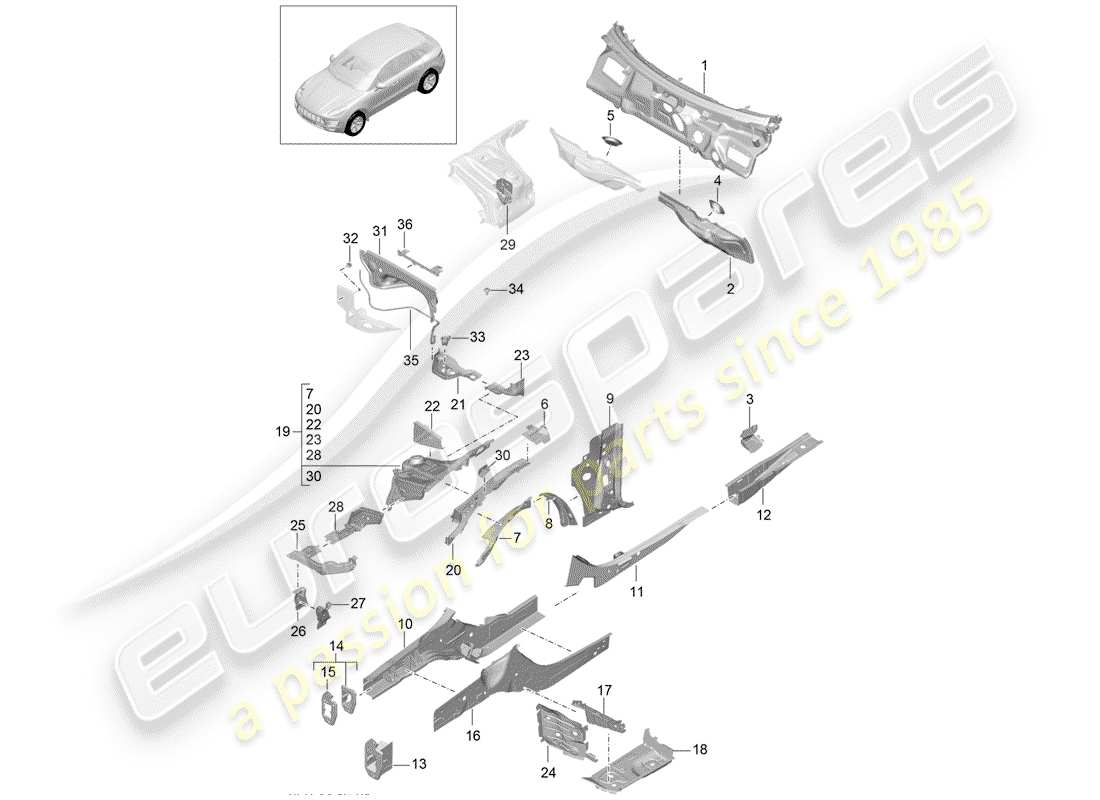 porsche 2018 (macan) front end teilediagramm