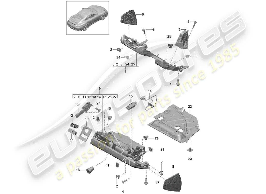 porsche 2016 (991-1 turbo) handschuhfach-ersatzteildiagramm