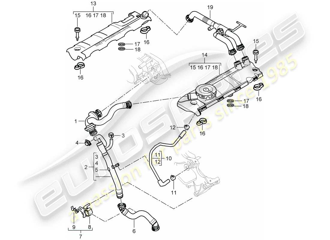 porsche 2008 (cayenne e1 9pa) kurbelgehäuse-teilediagramm