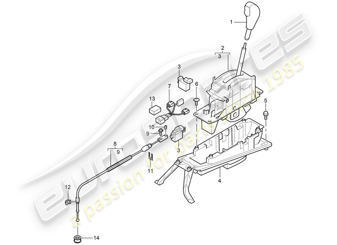 porsche 2008 (cayenne e1 9pa) wählhebel teilediagramm