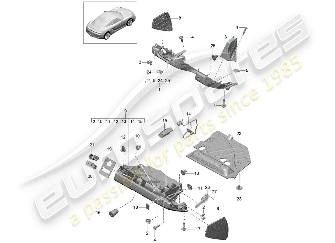 porsche 2014 (981 cayman) handschuhfach-ersatzteildiagramm