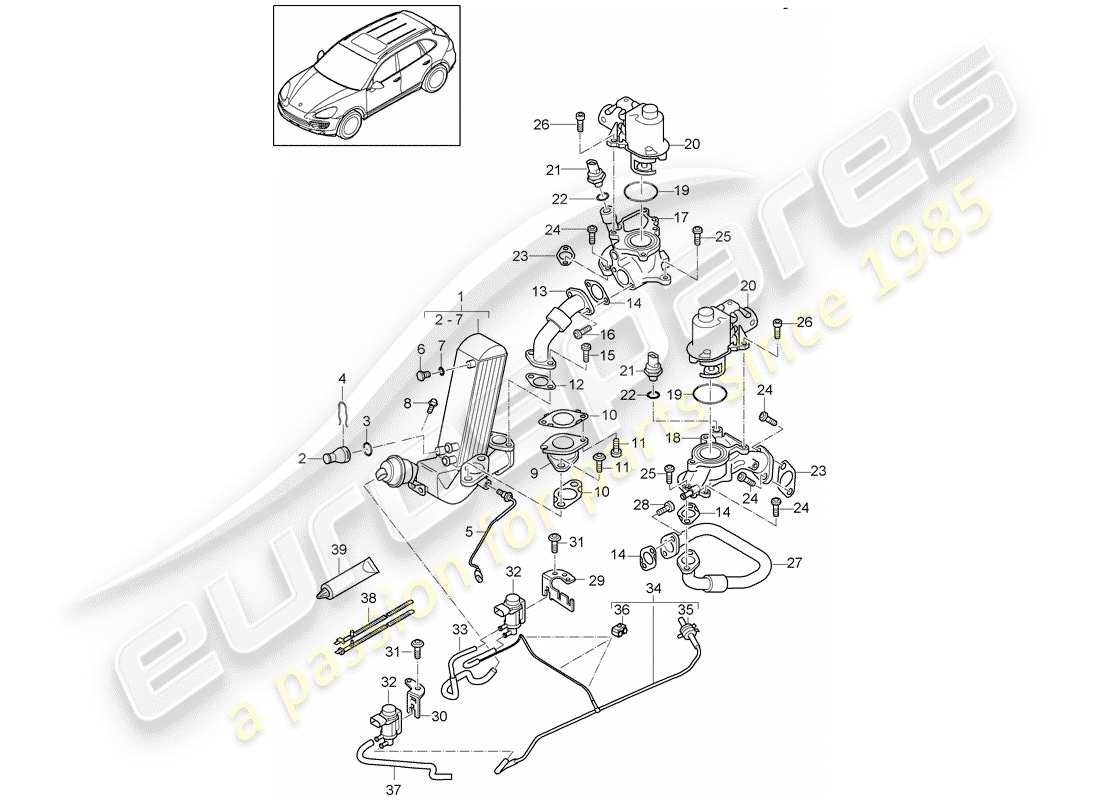 porsche 2012 (cayenne e2 92a) abgasrückführung teilediagramm