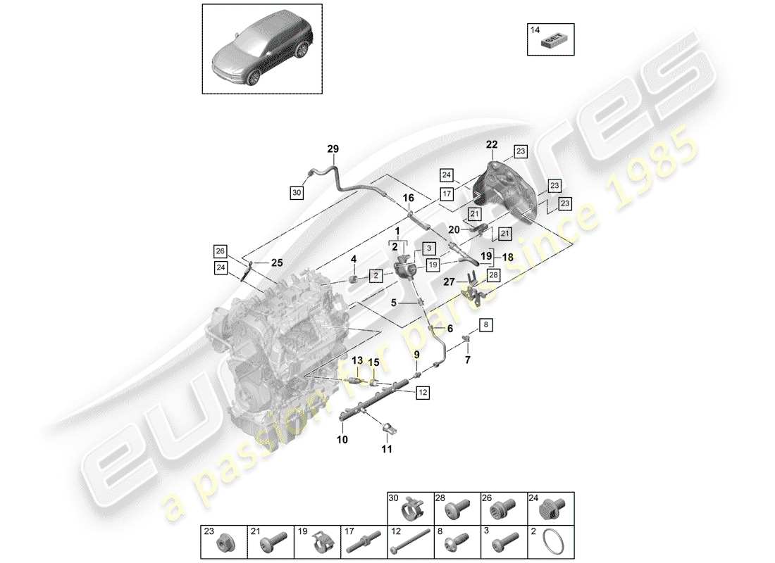 porsche 2018 (cayenne e3 9ya/9yb) kraftstoffsammelrohr ersatzteildiagramm