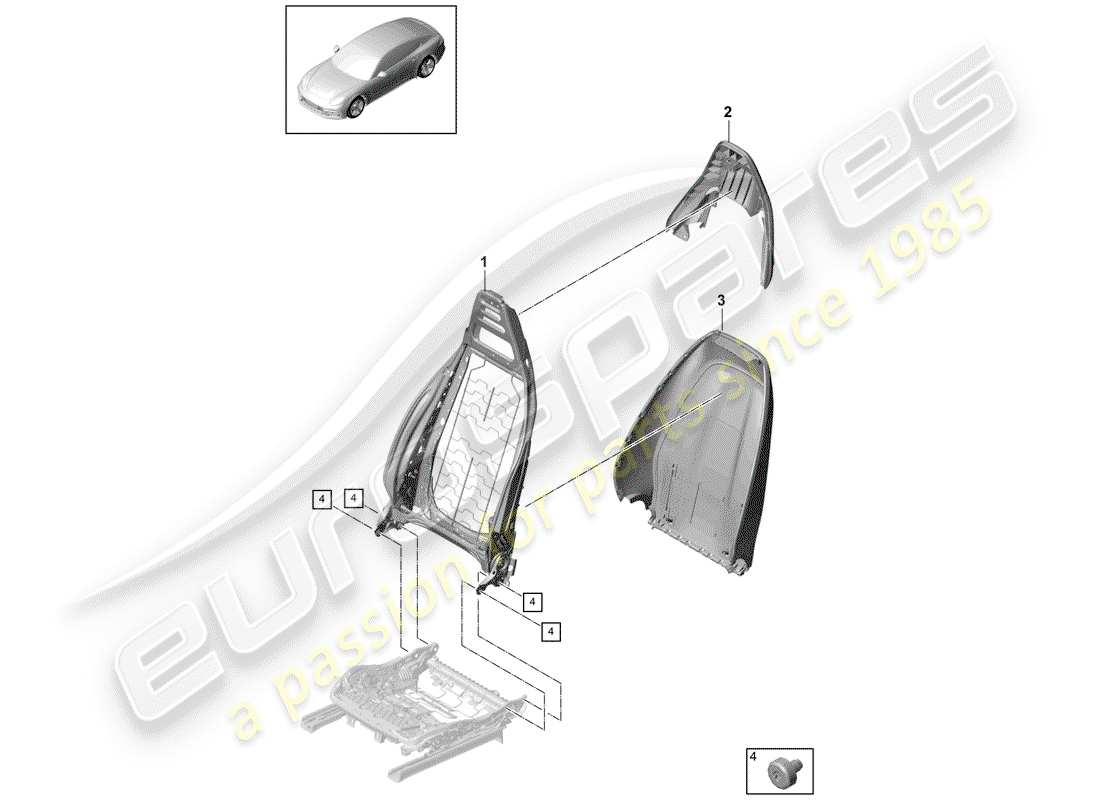 porsche 2017 (panamera 971-1) rahmen - rückenlehne ersatzteildiagramm