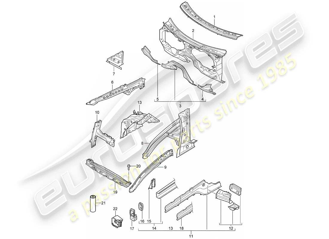 porsche 2008 (cayenne e1 9pa) front end teilediagramm