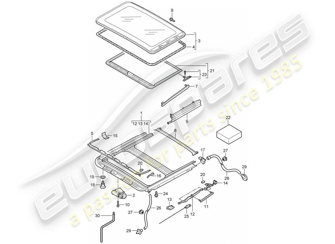 porsche 2008 (cayenne e1 9pa) schiebedach-teilediagramm