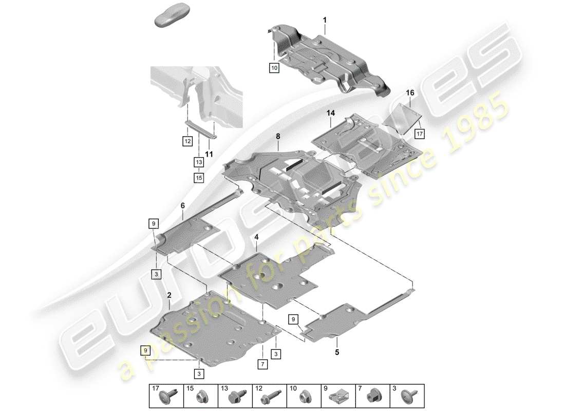 porsche 2020 (718 boxster spyder) unterbodenverkleidung ersatzteildiagramm