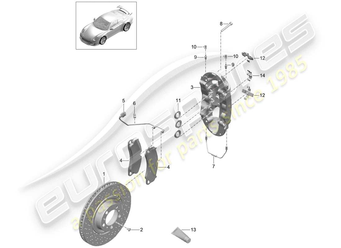 porsche 2015 (991-1 r/gt3/rs) scheibenbremsen teilediagramm