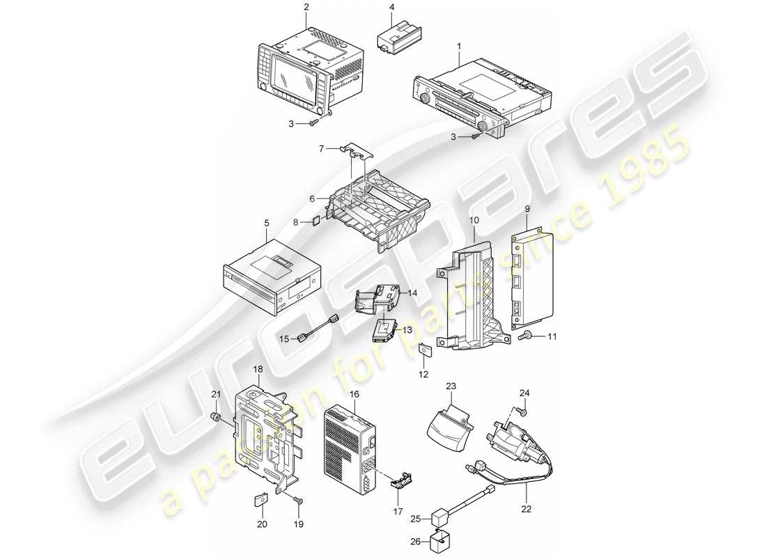 porsche 2008 (cayenne e1 9pa) radioeinheit ersatzteildiagramm