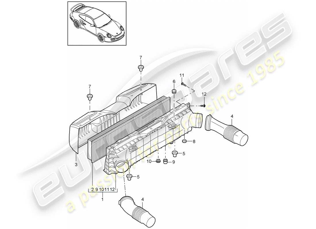 porsche 2011 (997-2 turbo / gt2 rs) luftfilter - teilediagramm