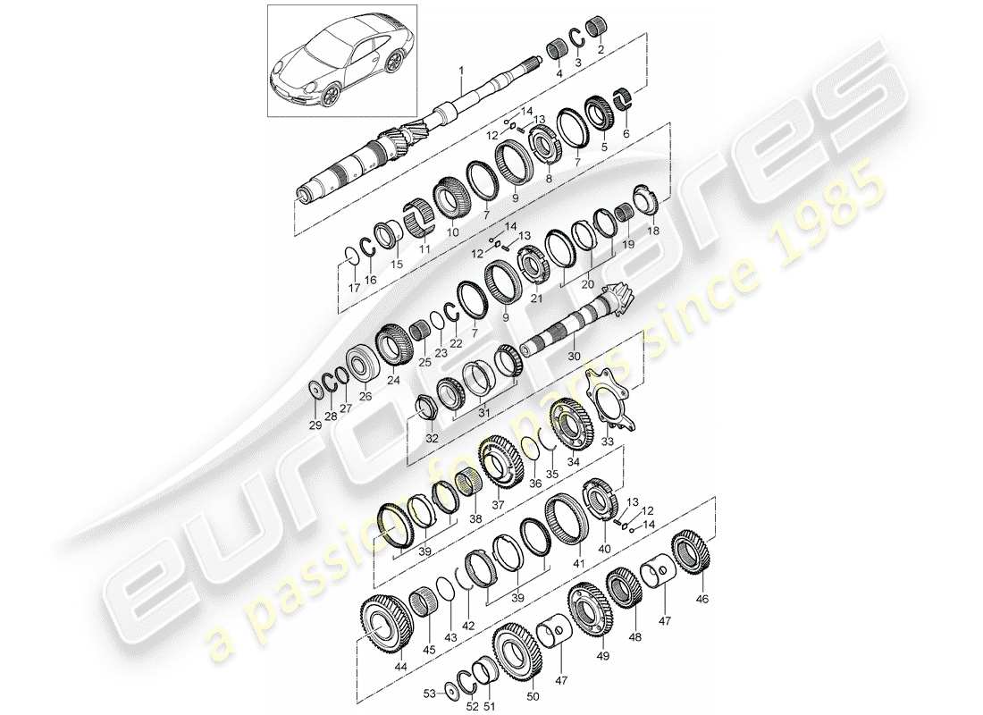 porsche 2011 (997-2) zahnräder und wellen ersatzteildiagramm