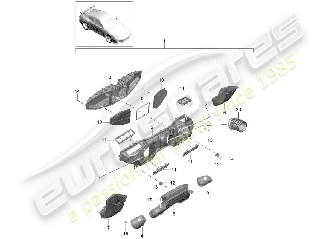 porsche 2020 (991-2 r/gt3/rs) luftfilter - teilediagramm
