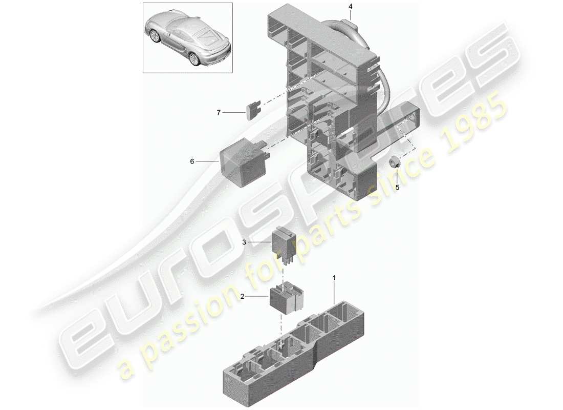 porsche 2016 (981 cayman gt4) sicherungskasten/relaisplatte ersatzteildiagramm