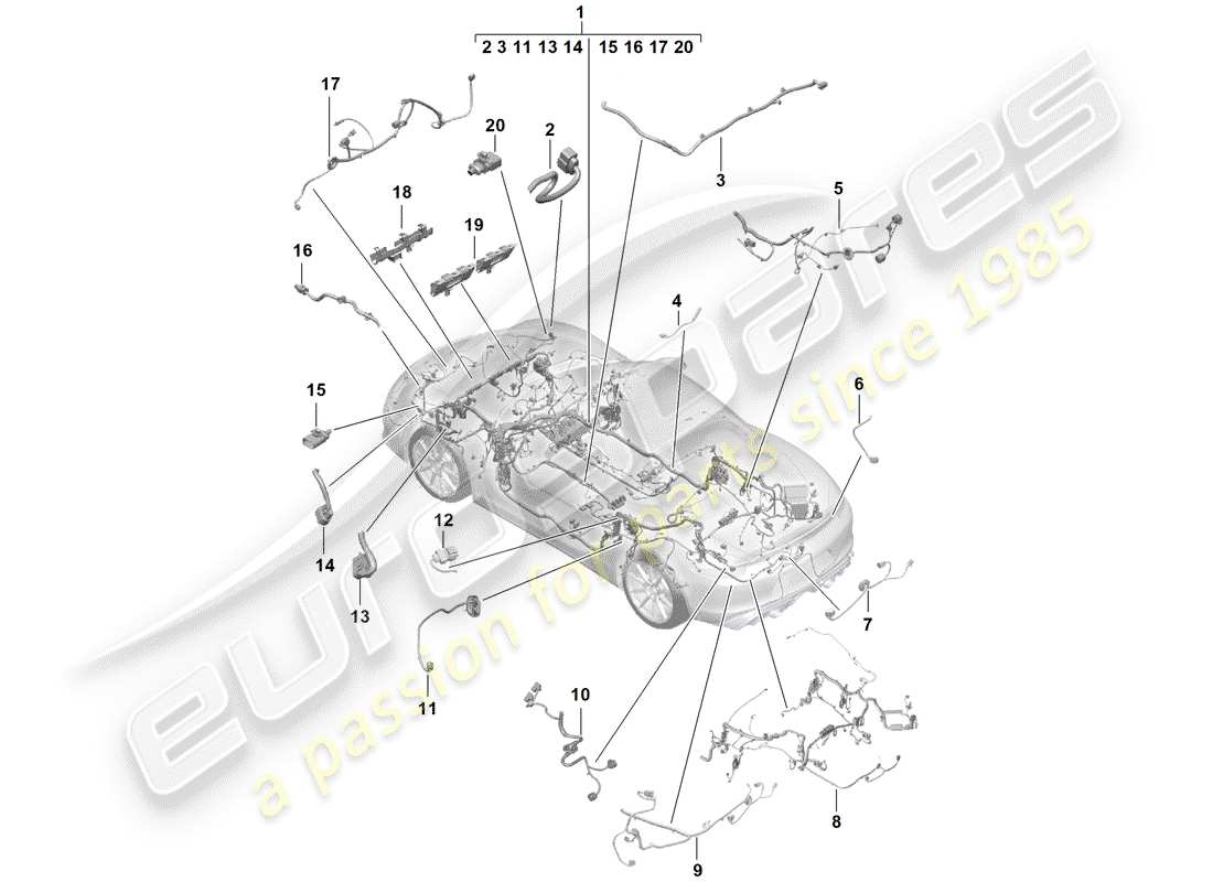 porsche 2020 (718 boxster spyder) kabelbäume ersatzteildiagramm